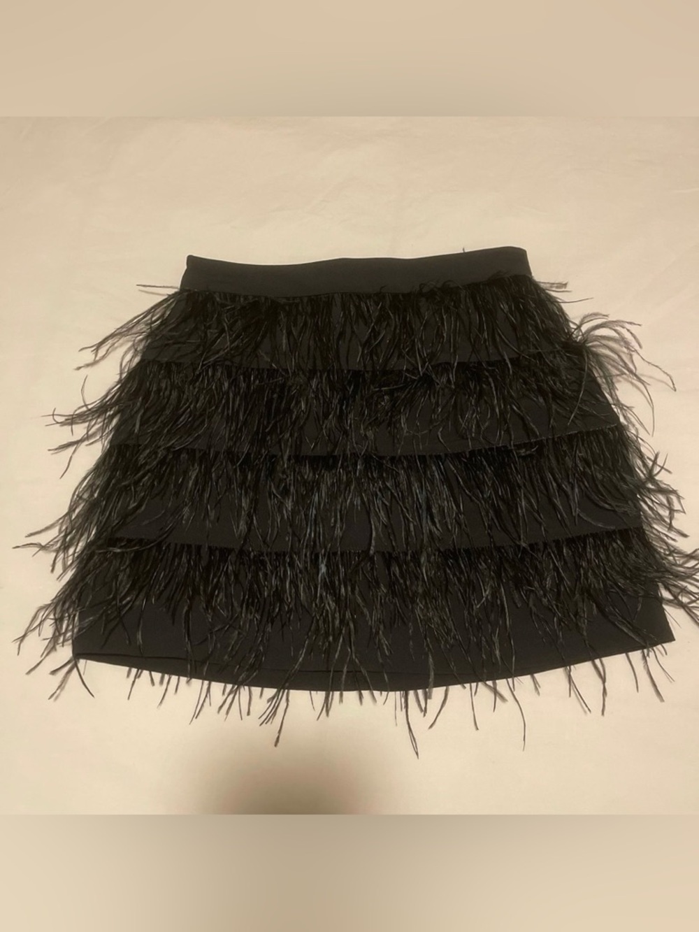 Black Feather-Tiered Mini Skirt